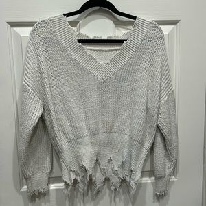 white fringe sweater